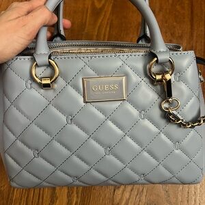 Guess Gray Quilted Crossbody Bag with Gold Hardware